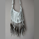 Luna White Leather Fringe Bag