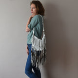 Luna White Leather Fringe Bag