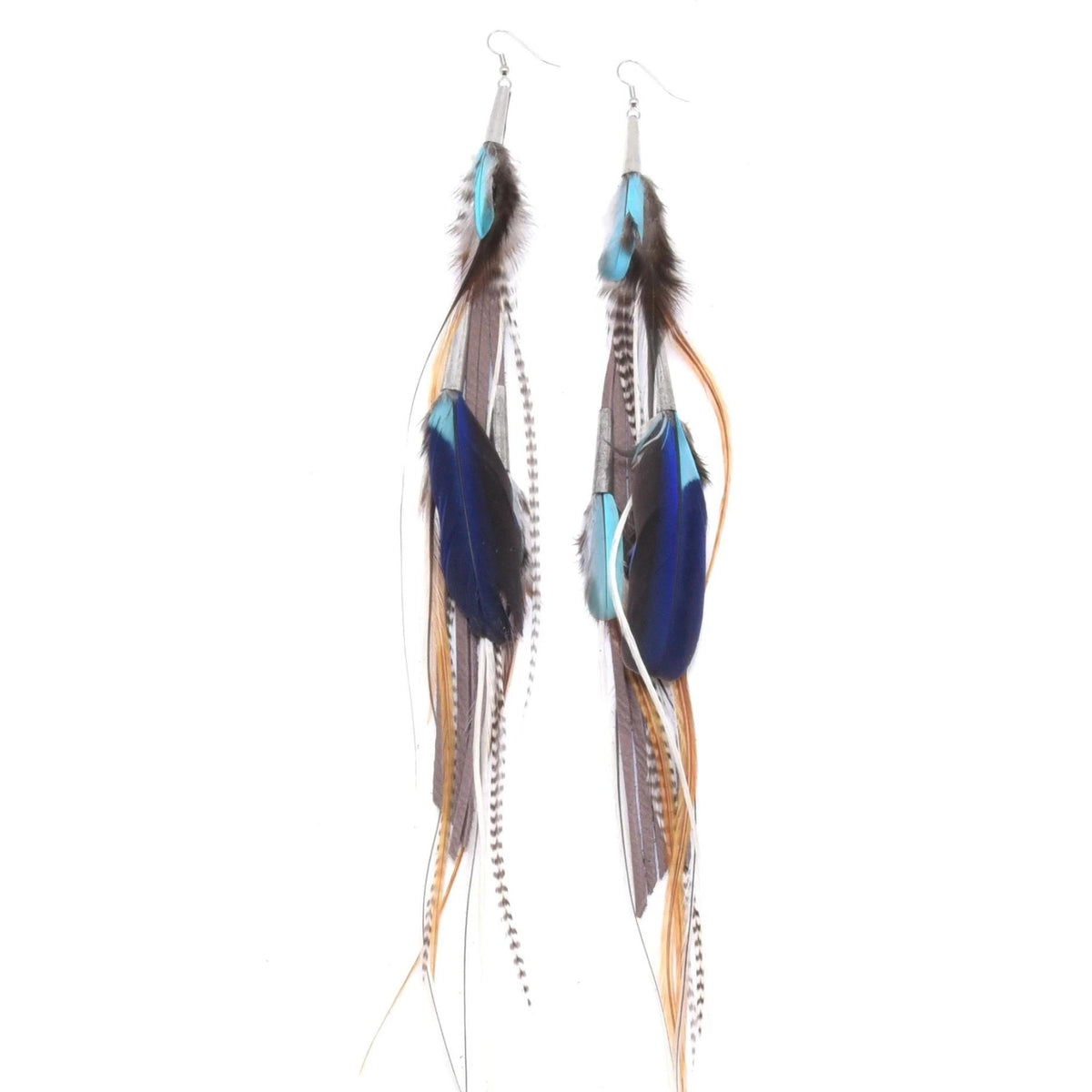 The Utopia Earrings Ciel – Leather, Steel Cones & Ethically Sourced Feathers