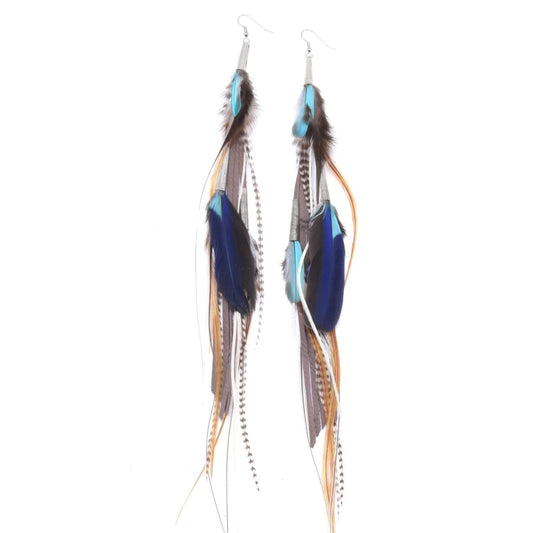 The Utopia Earrings Ciel – Leather, Steel Cones & Ethically Sourced Feathers