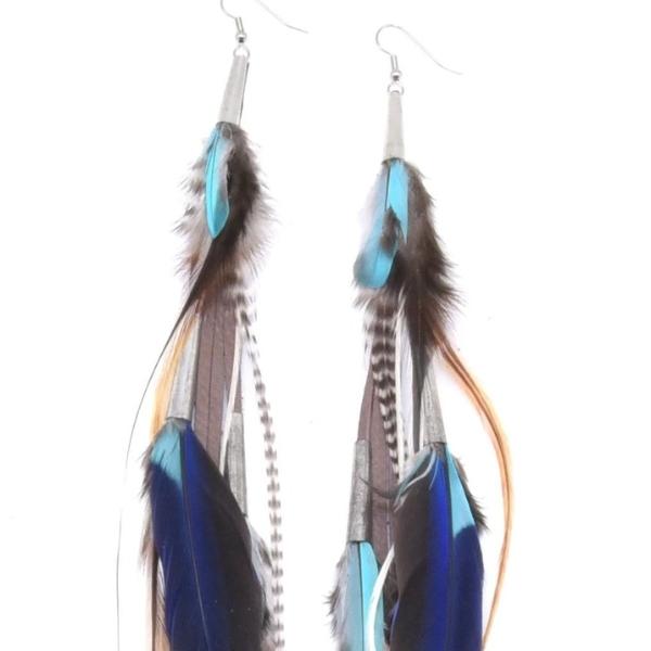 The Utopia Earrings Ciel – Leather, Steel Cones & Ethically Sourced Feathers
