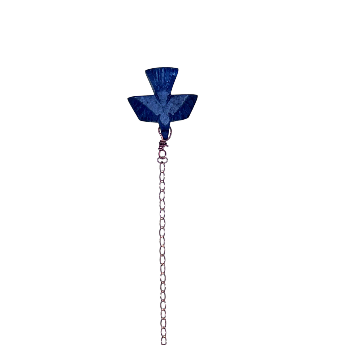 Ruby Feathers Sovereign Eagle pendulum with a hand-carved blue Lapis Lazuli eagle charm on a copper chain.