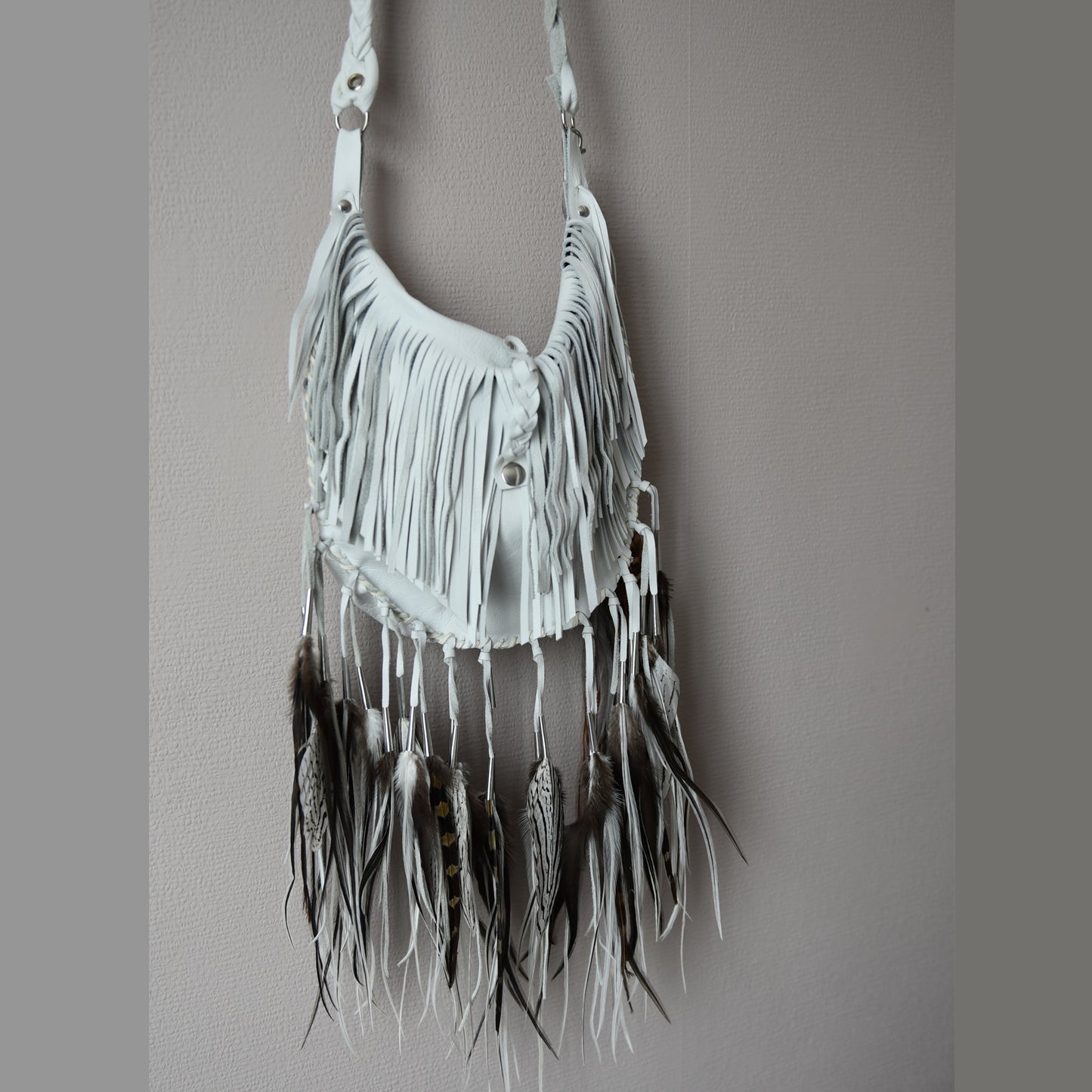 Luna White Leather Fringe Bag