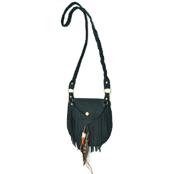 Achack leather and feather fringe bag